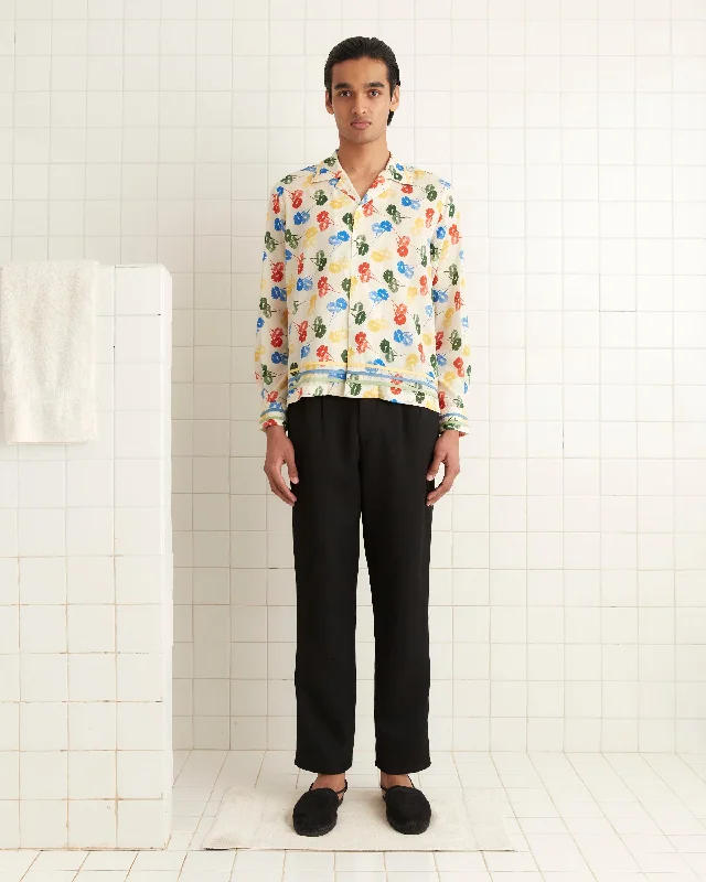 Men's Spread-Collar Shirts for a Bold StatementFlower Stamp Long Sleeve Shirt