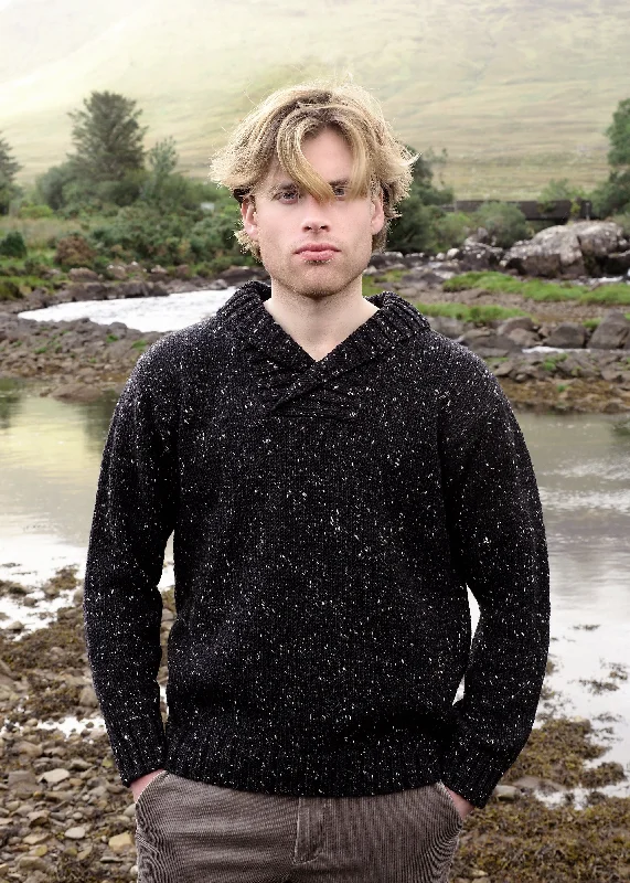 Men's Sweaters in Metallic ColorsDonegal Wool Shawl Neck Sweater | Black Nep