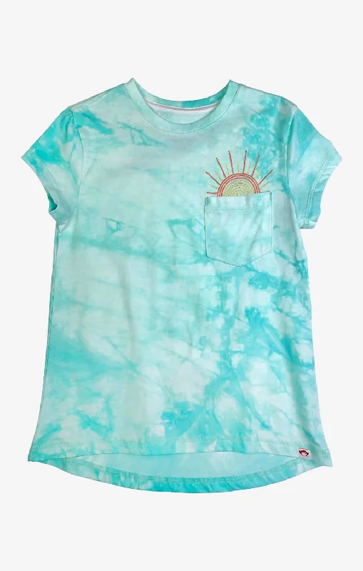 Elegant Men's Dress ShirtsGirls Tie Dye Pocket Tee In Aqua Cloud