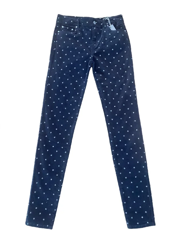 Leather Patch Men's JeansKids Mid Rise Star Print Corduroy Skinny Jean In Navy Blue