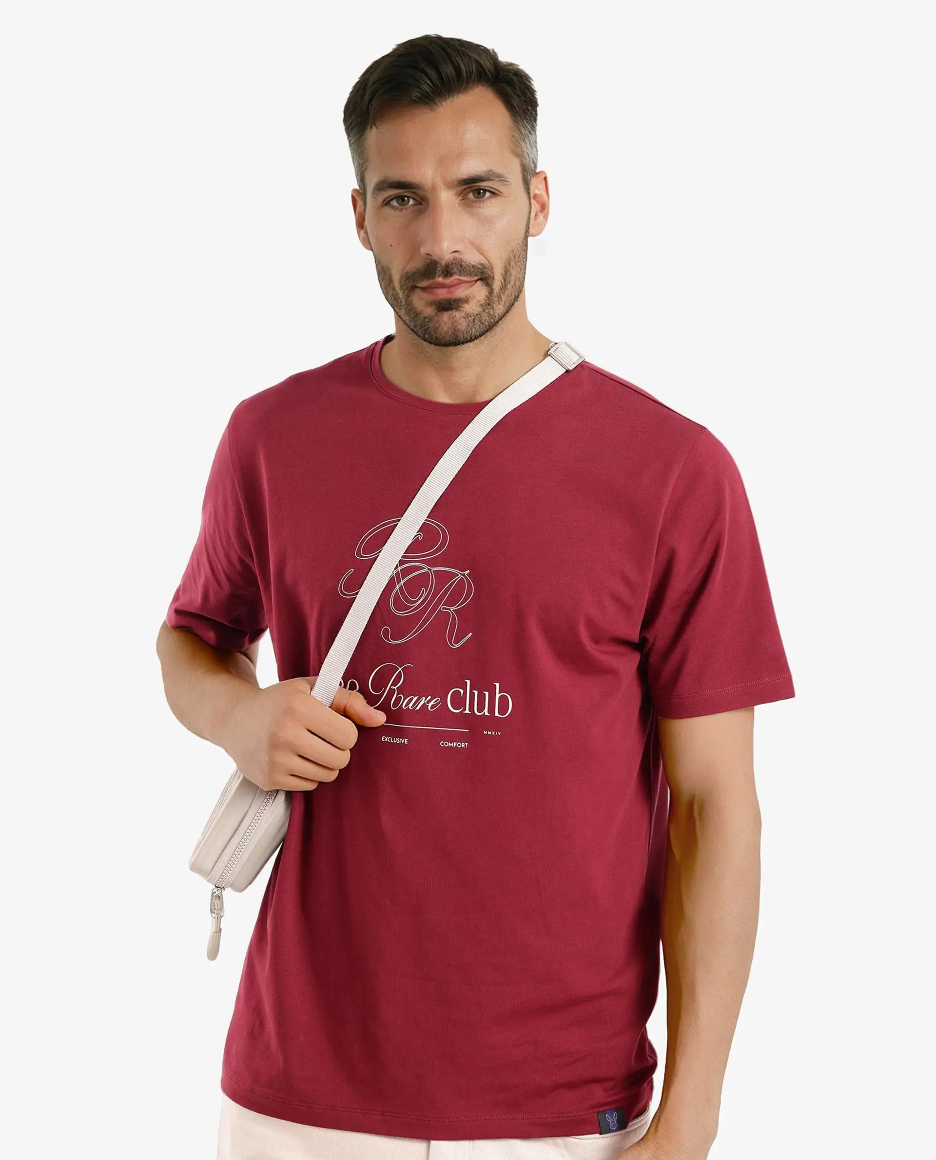 Men's Shirts with High NecksRare Rabbit Men Vin Red Cotton Lycra Fabric Short Sleeve Crew Neck Regular Fit HD Print T-Shirt Men's Shirts with High NecksRare Rabbit Men Vin Red Cotton Lycra Fabric Short Sleeve Crew Neck Regular Fit HD Print T-Shirt