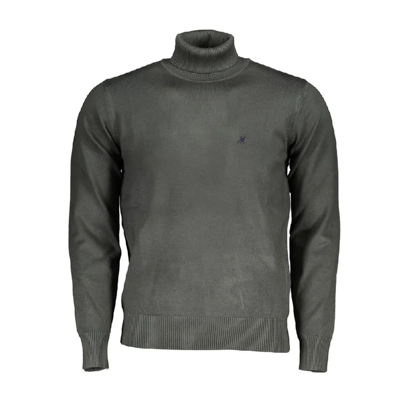 Men's Sweaters with PocketsU.S. Grand Polo Elegant Green Turtleneck with Unique Men's Embroidery Men's Sweaters with PocketsU.S. Grand Polo Elegant Green Turtleneck with Unique Men's Embroidery