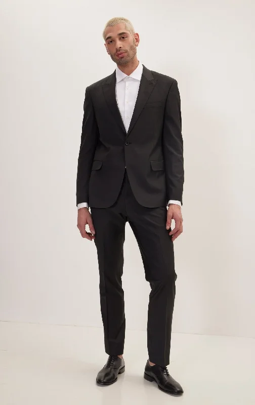 Super 120S Merino Wool Single Breasted Suit - Jet Black