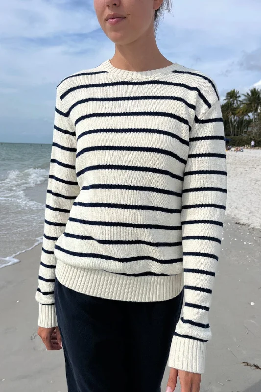 Men's Sweaters with Set-In SleevesMartha Cotton Thin Stripe Sweater