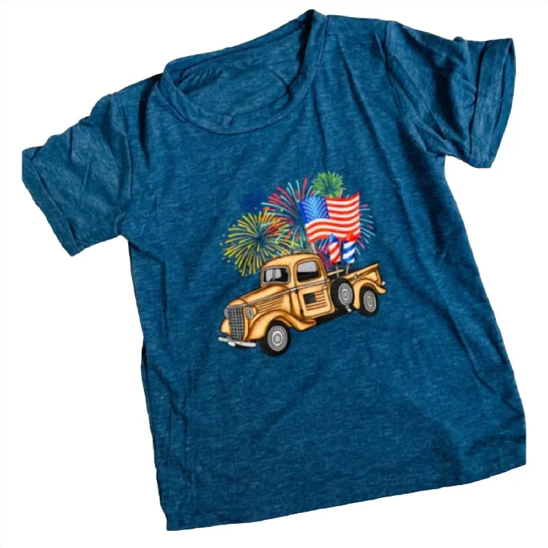 Men's Shirts with Lace-Up HemlinesBoy's Patriotic Truck Tee In Blue
