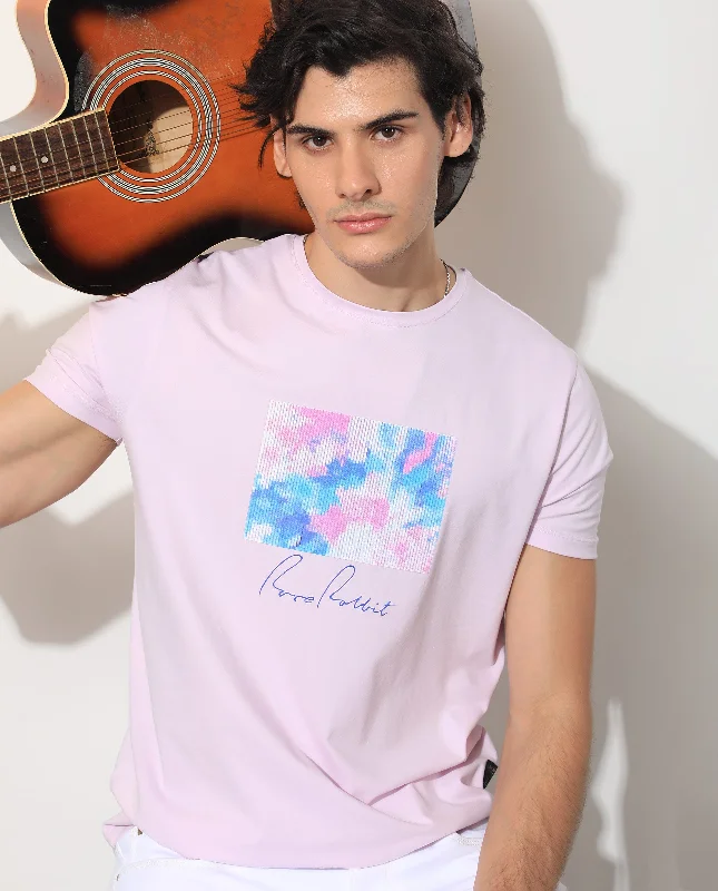 Men's Shirts with Elastic WaistbandsRare Rabbit Men's Reed Pink Crew Neck Abstract Print With Branding Half Sleeves Slim Fit T-Shirt Men's Shirts with Elastic WaistbandsRare Rabbit Men's Reed Pink Crew Neck Abstract Print With Branding Half Sleeves Slim Fit T-Shirt