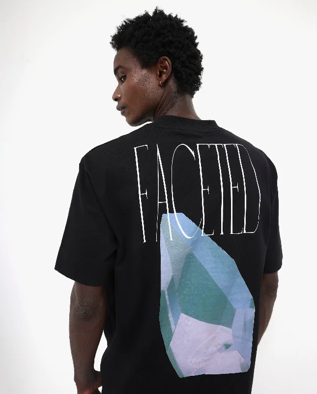Men's Shirts with UV ProtectionRare Rabbit Men Ripley Black Cotton Fabric Short Sleeve Crew Neck Oversized Fit Graphic Back Print T-Shirt