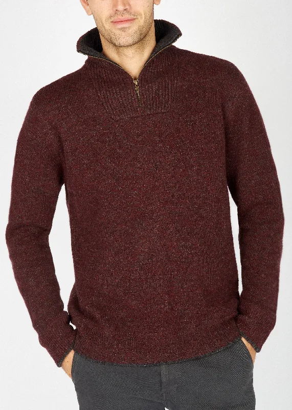 Men's Sweaters in Earthy TonesIrelandsEye Men's Lambswool Zip Sweater | Claret