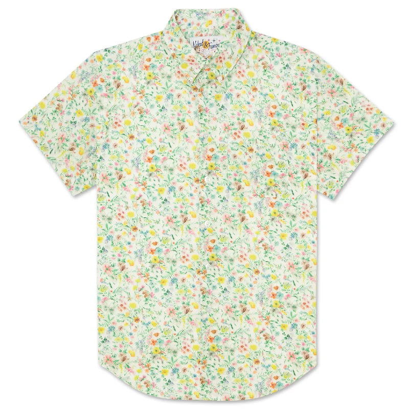 Men's Jeans with Fashionable RipsShort Sleeve Easy Shirt - Flower Painting - White