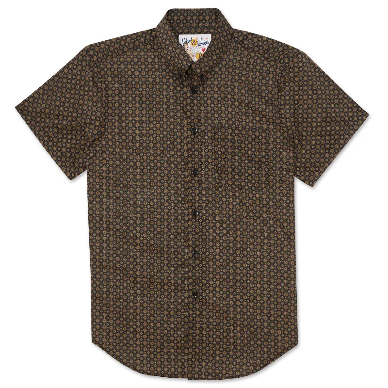 Yoked Back Men's JeansShort Sleeve Easy Shirt - Medallions Print - Black