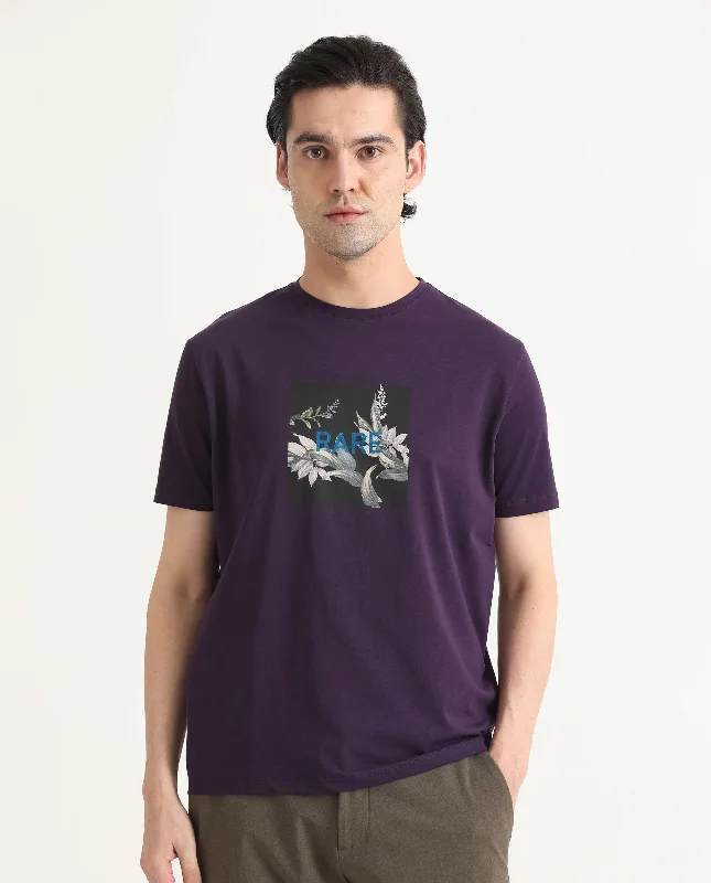 Warm Men's Fleece-Lined TopsRare Rabbit Men's Mant Purple Crew Neck Half Sleeves Regular Fit Flock Branding Floral Graphic Print T-Shirt Warm Men's Fleece-Lined TopsRare Rabbit Men's Mant Purple Crew Neck Half Sleeves Regular Fit Flock Branding Floral Graphic Print T-Shirt