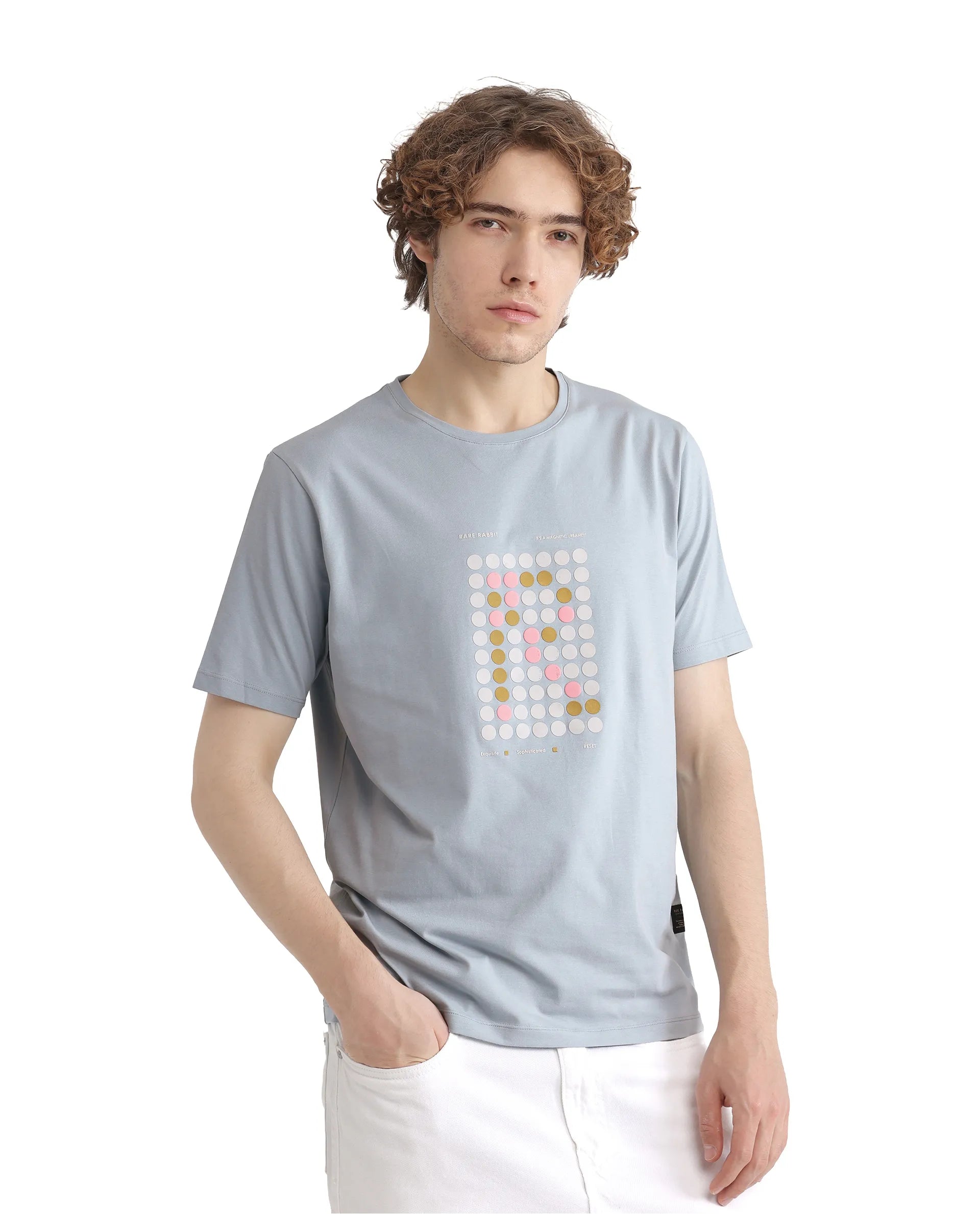 Men's Shirts with Moisture-Wicking FabricRare Rabbit Men Colos Light Blue Short Sleeve Crew Neck Graphic Print T-Shirt Men's Shirts with Moisture-Wicking FabricRare Rabbit Men Colos Light Blue Short Sleeve Crew Neck Graphic Print T-Shirt