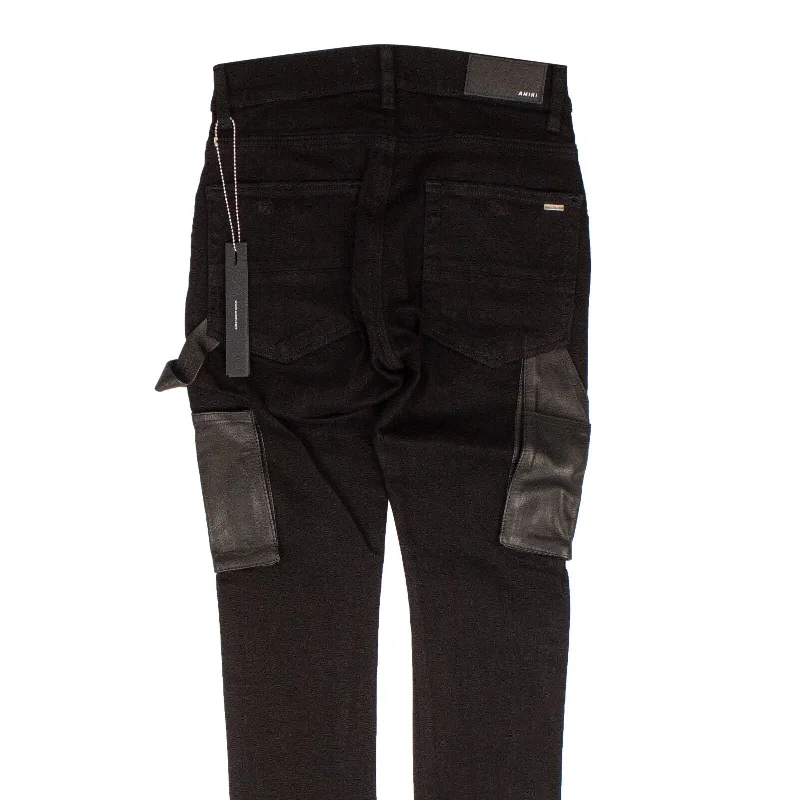 Affordable Men's JeansBlack Denim Leather Workman Pants