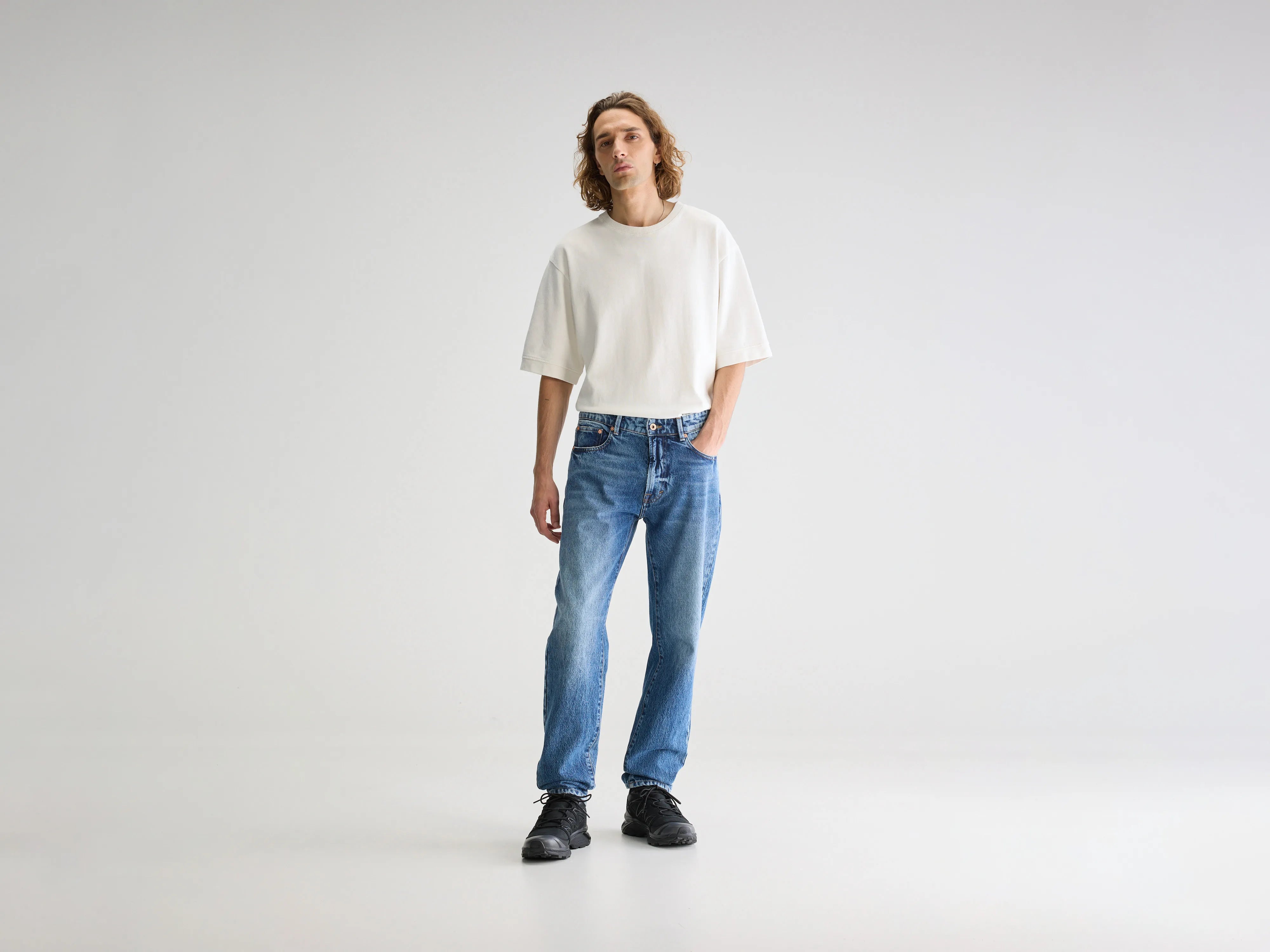 High-Waisted Men's JeansDenim N. 04 straight jeans (251 / M / MD BLUE MARBLE)