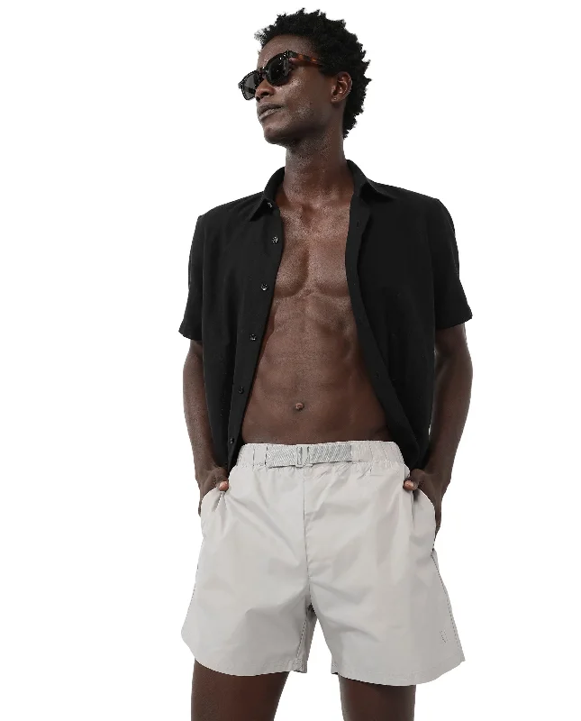 Men's Pants with Zippered PocketsRare Rabbit Men's Kort Grey Polyester Fabric Buckle Fastening Regular Fit Solid Shorts