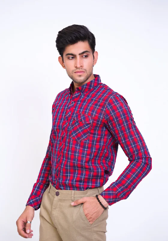 Men's Weekend Shirts for Leisurely OutingsRed Checkered Casual Shirt