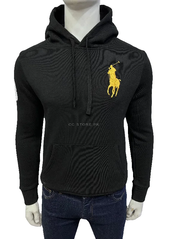 Men's Sweaters with Hooks and LoopsRL Big Pony Fleece Black Hoodie