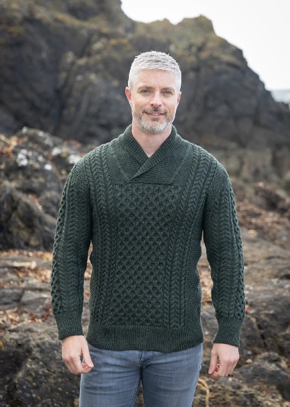 Stylish Men's Turtleneck SweatersAran Shawl Neck Sweater | Army Green