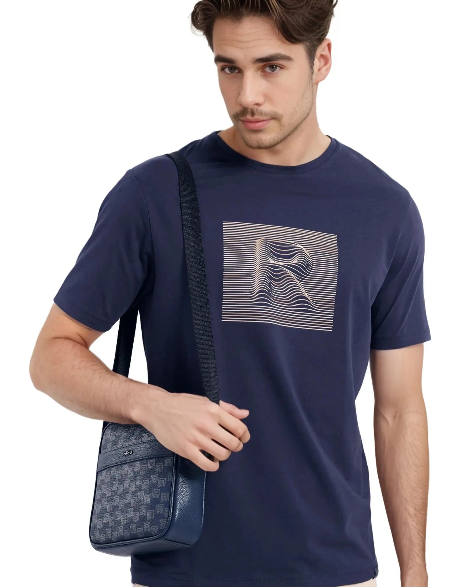 Men's Shirts with Ruffled HemlinesRare Rabbit Men Edo Navy Cotton Fabric Short Sleeve Crew Neck HD Graphic Print T-Shirt Men's Shirts with Ruffled HemlinesRare Rabbit Men Edo Navy Cotton Fabric Short Sleeve Crew Neck HD Graphic Print T-Shirt