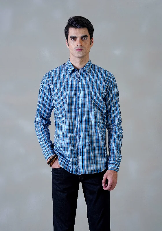 Stylish Men's Graphic T-ShirtsRoyal Blue Checkered Shirt