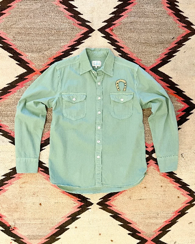 Men's Bold-Color Shirts for a Statement PieceHorseshoe Chainstitched Herringbone Workshirt - Faded Olive Men's Bold-Color Shirts for a Statement PieceHorseshoe Chainstitched Herringbone Workshirt - Faded Olive