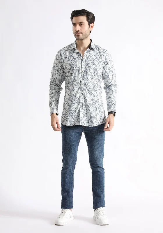Men's Layering Shirts for Seasonal TransitionsWhite Printed Shirt