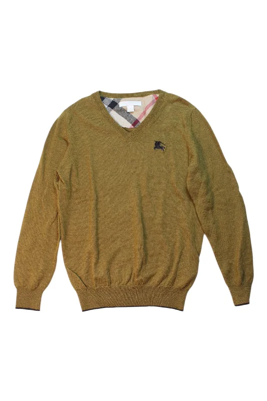 Men's Sweaters with Button-Up CollarsBurberry Merino Wool V-Neck Sweater 8Y