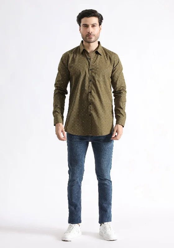 Men's Performance Fabric Shirts for All-Day ComfortBrown Printed Casual Shirt