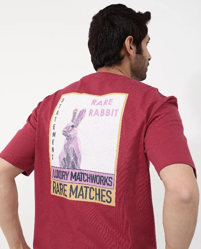 Men's Shirts with Embellished CollarsRare Rabbit Articale Mens Iver Red Cotton Polyester Fabric Short Sleeve Crew Neck Oversized Fit Graphic Printed T-Shirt Men's Shirts with Embellished CollarsRare Rabbit Articale Mens Iver Red Cotton Polyester Fabric Short Sleeve Crew Neck Oversized Fit Graphic Printed T-Shirt