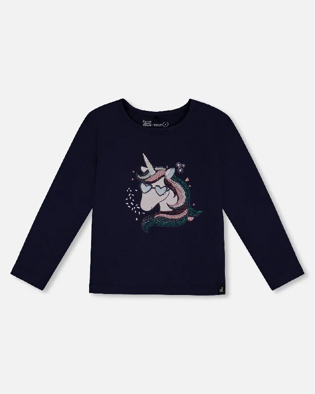 Men's Shirts with Lace-Up HemlinesOrganic Cotton T-Shirt With Print Navy
