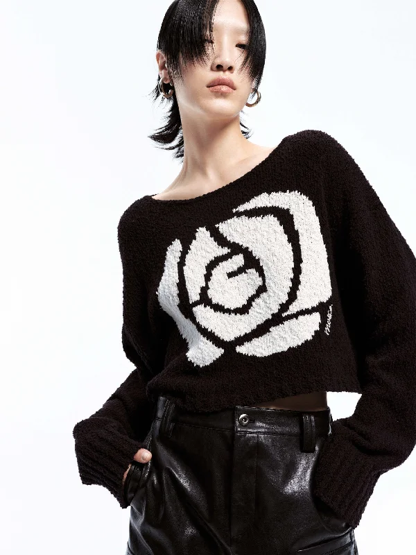 Versatile Men's Zip-Up SweatersContrast Rose Knit Sweater