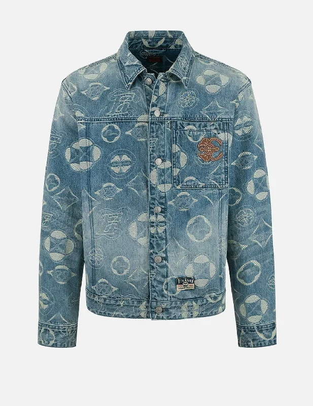 Jeans for Men with a Athletic BuildAllover Kamon Jacquard Loose Fit Denim Jacket