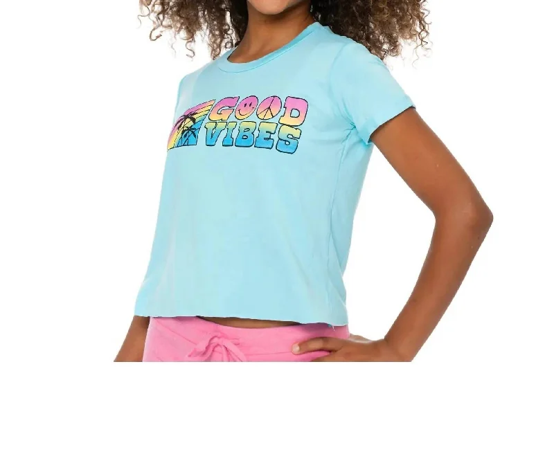 Men's Shirts with Rounded HemlinesGirl's Cropped Good Vibes Tee In Blue