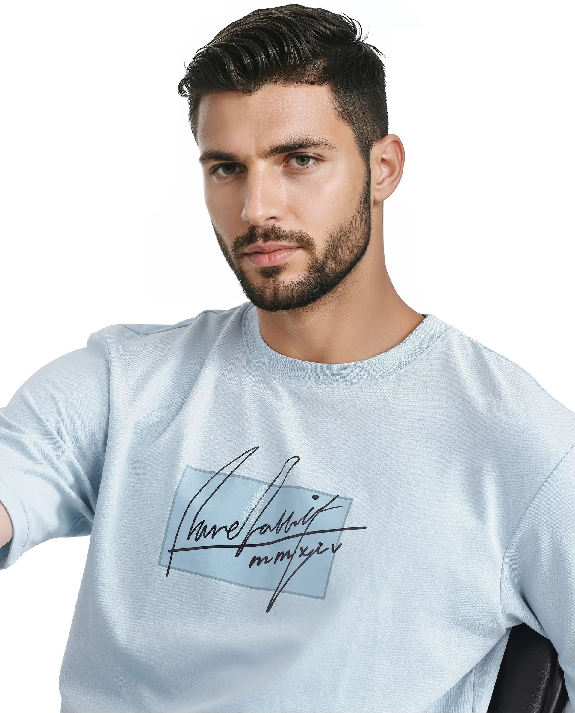 Men's Shirts with UV ProtectionRare Rabbit Men Raydo Light Blue Cotton Polyester Fabric Short Sleeve Crew Neck Boxy Fit Graphic Print T-Shirt Men's Shirts with UV ProtectionRare Rabbit Men Raydo Light Blue Cotton Polyester Fabric Short Sleeve Crew Neck Boxy Fit Graphic Print T-Shirt