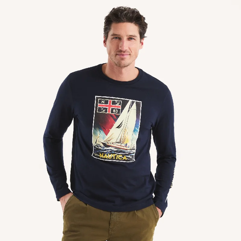 Men's Shirts with Embroidered DesignsNautica Mens Graphic Long-Sleeve T-Shirt