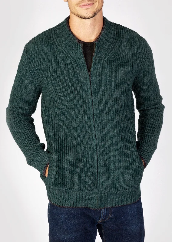 Men's Sweaters for Dressy EventsIrelandsEye Men's Zipped Ribbed Cardigan | Evergreen Men's Sweaters for Dressy EventsIrelandsEye Men's Zipped Ribbed Cardigan | Evergreen