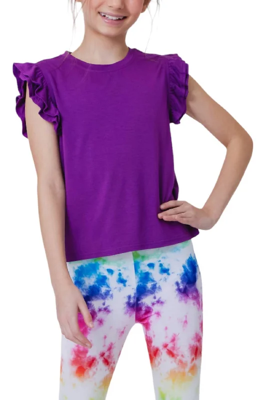 Men's Tailored Shirts for a Professional AppearanceGirl's Rayon Ruffle Sleeve Crop Tee Top In Grape Juice Men's Tailored Shirts for a Professional AppearanceGirl's Rayon Ruffle Sleeve Crop Tee Top In Grape Juice