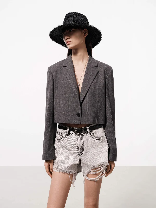 Cropped Wool Blend Blazer