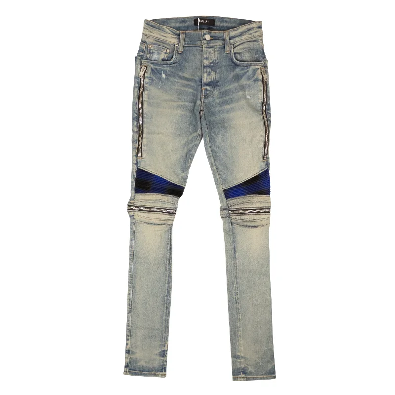 Men's Jeans with EmbroideryClay Indigo Blue Cotton Plaid MX2 Jeans