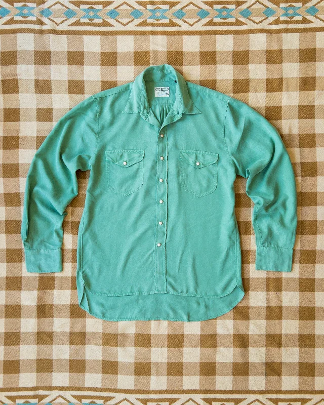 Men's Collared Shirts for Formal OccasionsTencel Gabardine Pearlsnap Shirt - Celadon Men's Collared Shirts for Formal OccasionsTencel Gabardine Pearlsnap Shirt - Celadon
