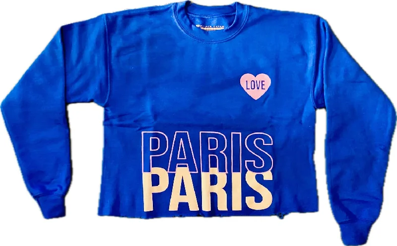 Men's Shirts with Geometric PatternsParis Heart Crop Pullover Sweatshirt In Blue