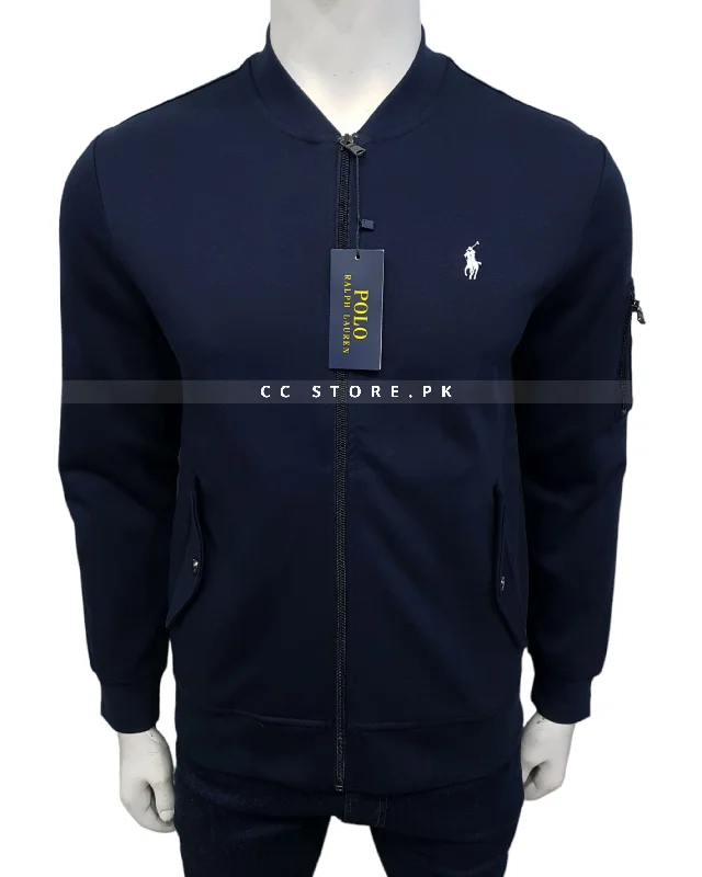 Men's Sweaters for Outdoor ActivitiesRL Double Knit Navy Blue Bomber Zipper
