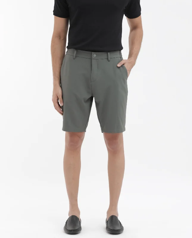 Men's Dress Pants for Special EventsRare Rabbit Mens Trip-1 Green Mid Rise Regular Fit Solid Shorts