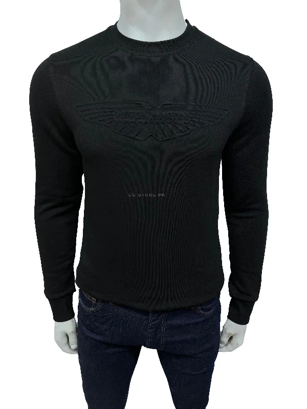 Men's Sweaters with Thumbholes in SleevesHKT Aston Martin Embossed Logo Black Sweatshirt