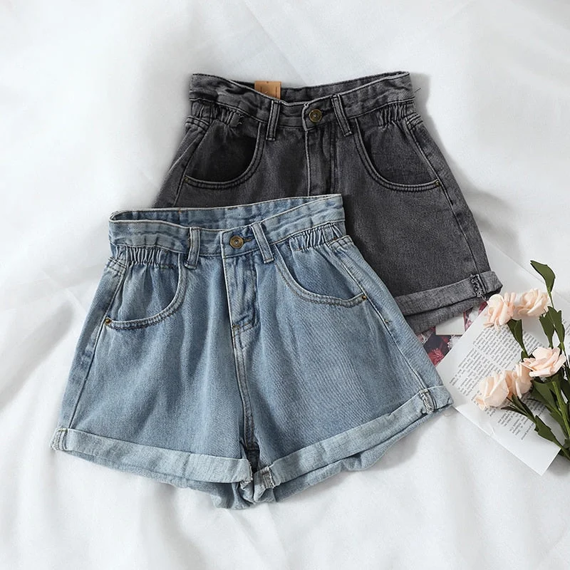 Latest Men's Jeans TrendsKittenAlarm - New Summer High Waist Denim Shorts Women Casual Loose Ladies Fashion Plus Size Elastic Waist Wide Leg Short Jeans Female