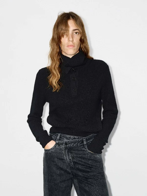 Men's Sweaters with Kangaroo PocketsHalf Button Wool Knit Top