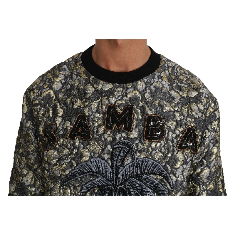 Men's Sweaters with Patch PocketsDolce & Gabbana Samba Jacquard Palm Crewneck Men's Sweater