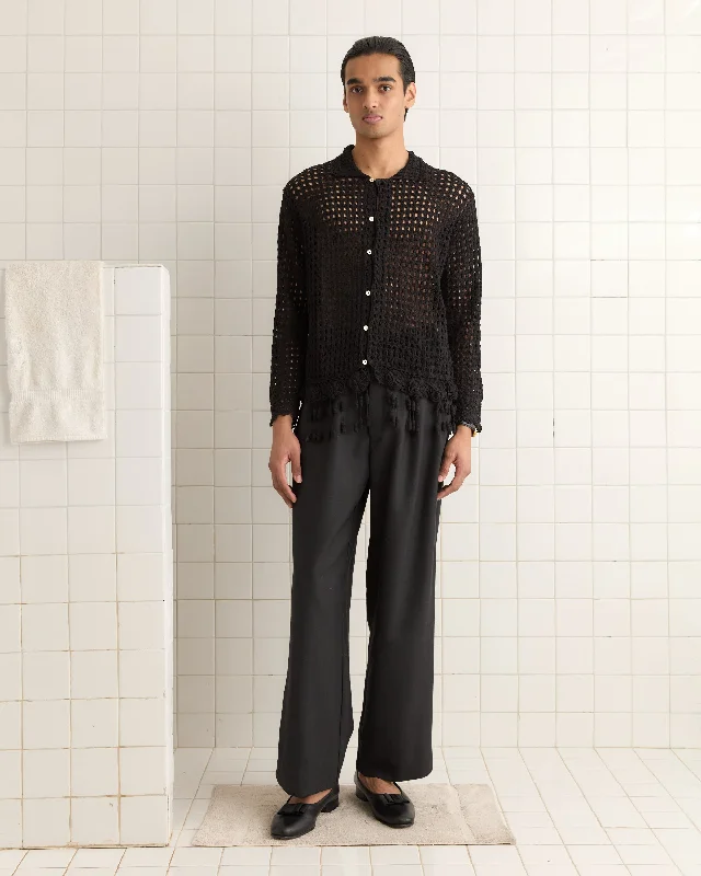 Men's Checked Short-Sleeve Shirts for Summer FunBlossom Crochet Shirt - Black