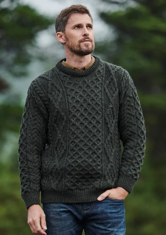 Men's Sweaters with Flat-Front DesignsAran Wool Sweater | Green