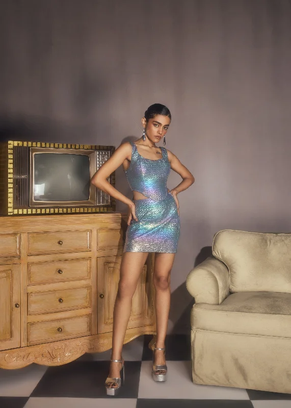 Flexible Stretch Men's JeansZola Rainbow Holographic Corset and Mini Skirt Set
